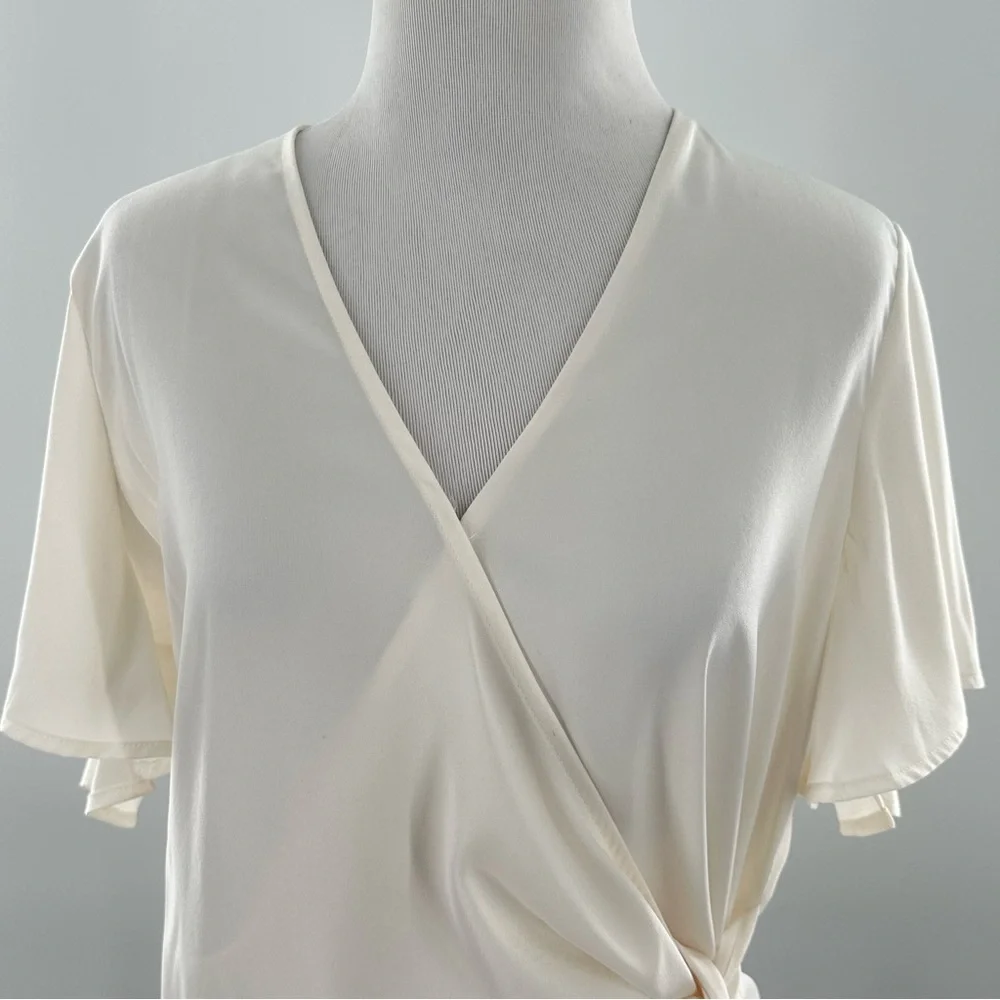 Express womens top size M cream wrap flutter sleeve career
